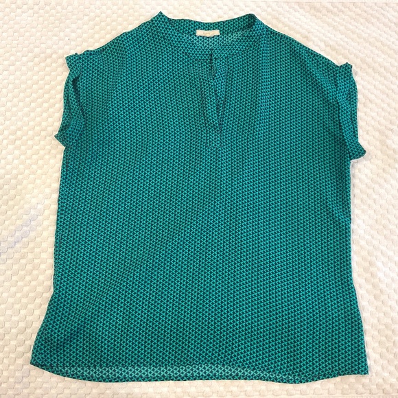 Pleione Small Navy & Green Short Sleeve Blouse - Picture 1 of 7